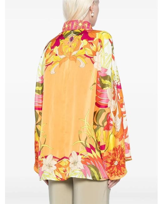 Camilla Orange Floral-Print Silk Shirt