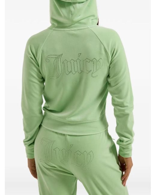 Juicy Couture Green Diamanté Velour Zip-Through Hoodie