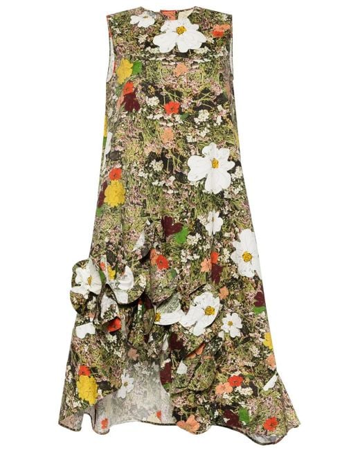 JNBY Green Floral-Print Cotton Midi Dress
