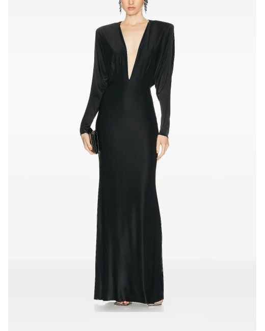 Alexandre Vauthier Plunging Long-sleeves Maxi Dress Black