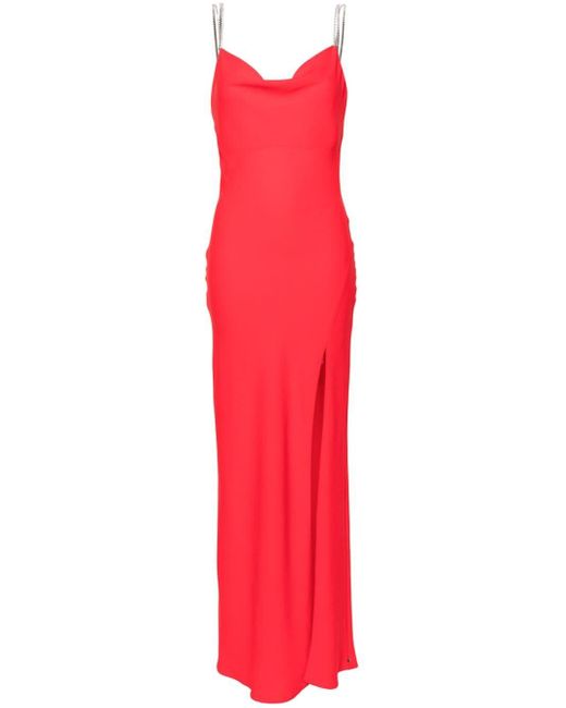 Nissa Red Rhinestoned Open-back Maxi Dress