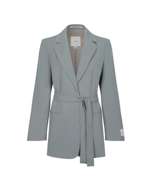 Calvin Klein Gray Belted Notched-Lapels Jacket