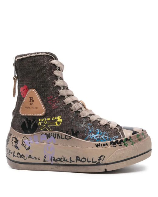 R13 Brown High-Top Platform Trainers