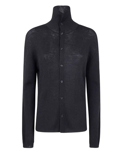 Y's Yohji Yamamoto Blue Gerippter Cardigan mit Stehkragen