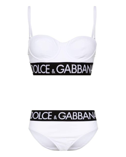 Bikini con franja del logo DG Dolce & Gabbana de color White