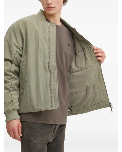 Won Hundred Green Quilted Bomber Jacket for men