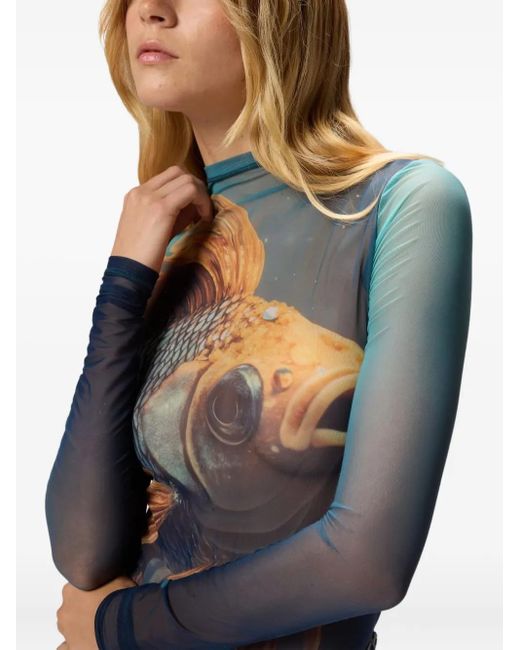 Haut En Résille À Imprimé Graphique Pinko en coloris Blue