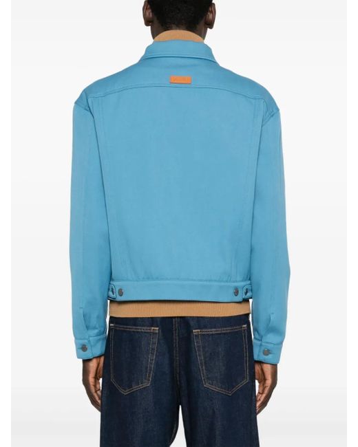 Moschino Blue High-Neck Layered Jacket for men