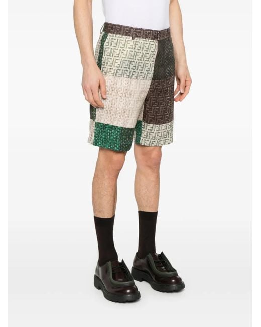 Fendi Multicolor Patchwork Pattern Ff Linen Bermudas for men