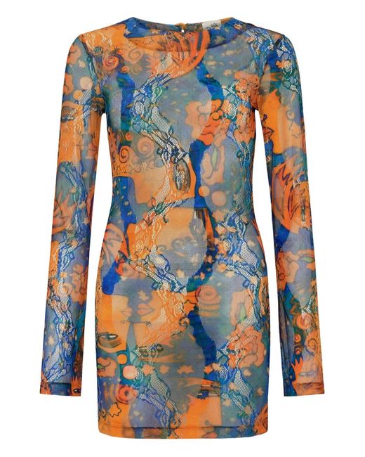 Donde Esteban Blue El Beso Mesh Mini Dress