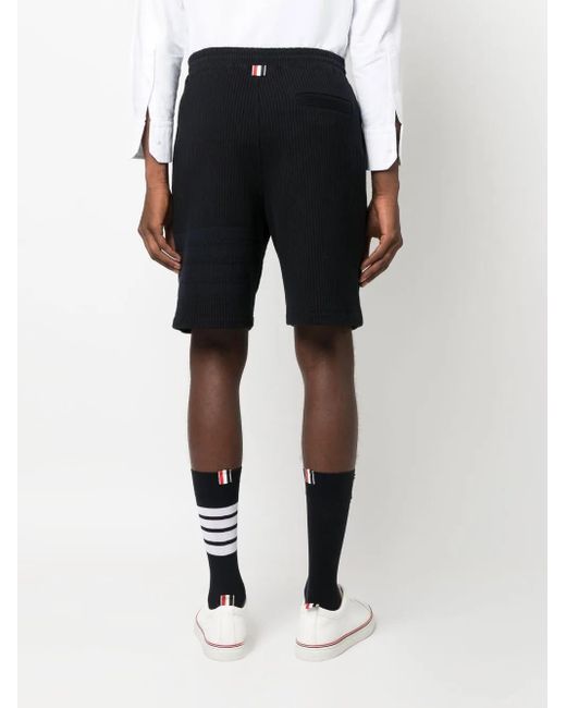 Thom Browne Black Bar Stripe Seersucker Track Shorts for men