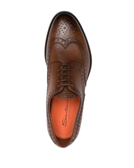 Santoni Brown Leather Derby Shoes for men