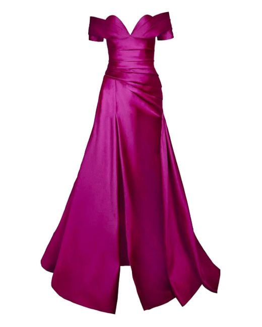 Naeem Khan Purple Strapless Pleated Maxi Dress