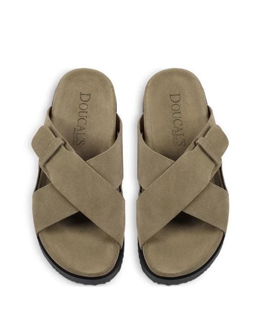Doucal's Brown Crossover-Strap Slide Sandals for men