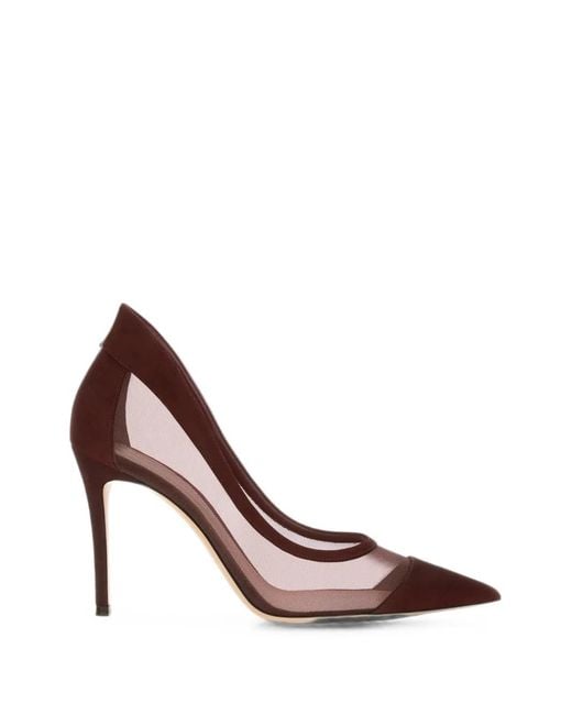 Gianvito Rossi Brown Mesh-Panelled Pointed-Toe Pumps