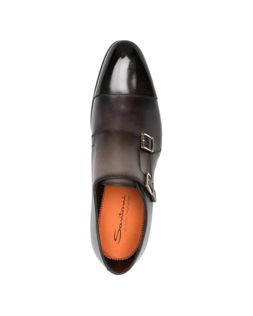 Santoni Gray Buckle-Fastening Leather Monk Shoes for men