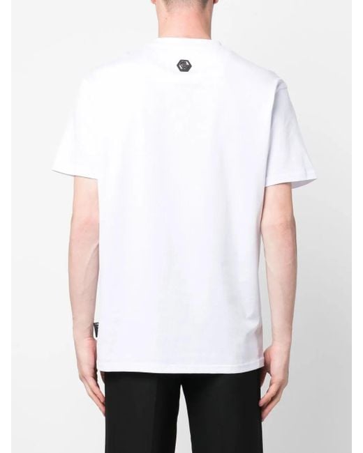 Philipp Plein White Skull-Print Round Neck T-Shirt for men