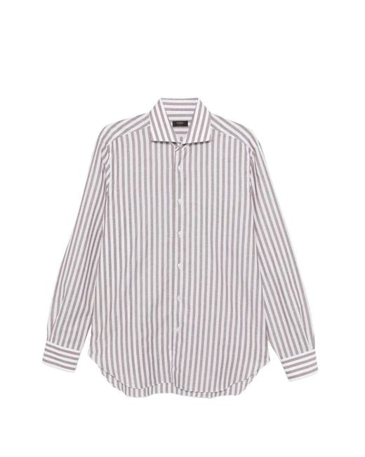 Barba Napoli White Striped Long-Sleeve Shirt for men