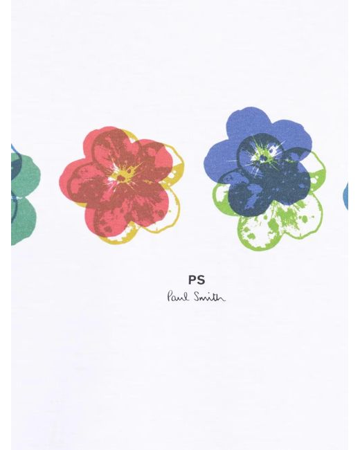 Paul Smith White Floral-Motif T-Shirt for men
