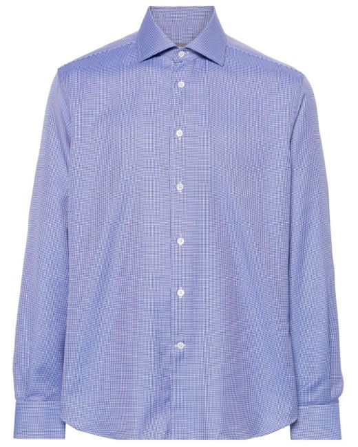 Corneliani Blue Mini-check Cotton Shirt for men