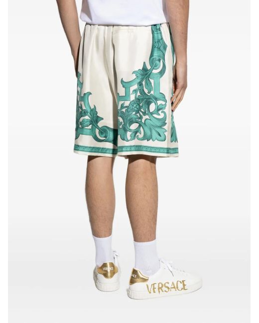 メンズ Versace Baroque Print Silk Shorts Green