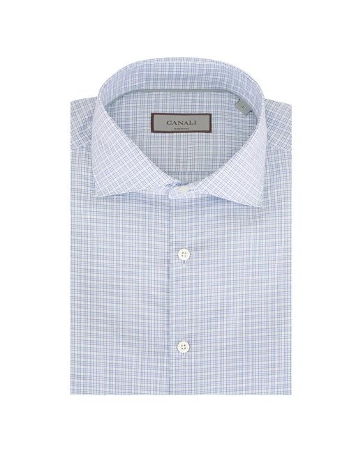 Canali Blue Check-Pattern Button-Down Cotton Shirt for men
