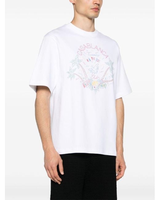 Casablancabrand White Crayon Tennis-print T-shirt