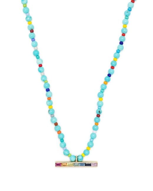 Luis Morais Blue 14Kt T-Bar Bead Necklace for men