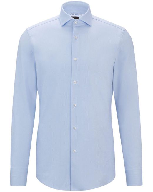 Boss Blue Patterned-jacquard Shirt for men