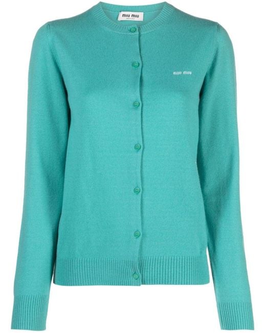 Miu Miu Green Intarsia-knit Cashmere Cardigan