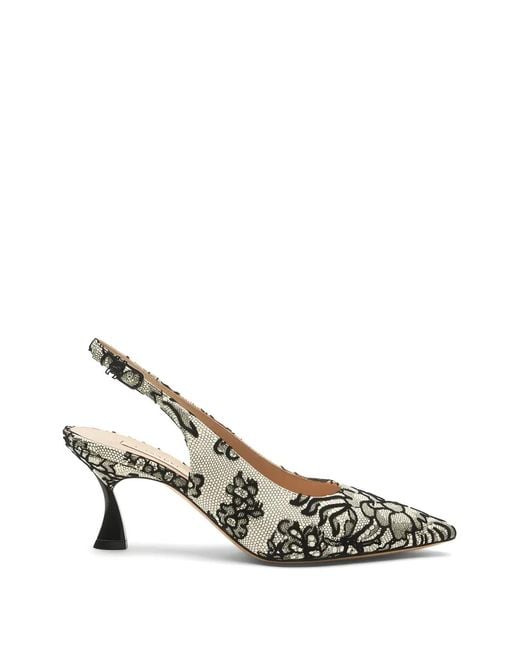 Casadei White Pandora Floral-Lace Slingback Pumps