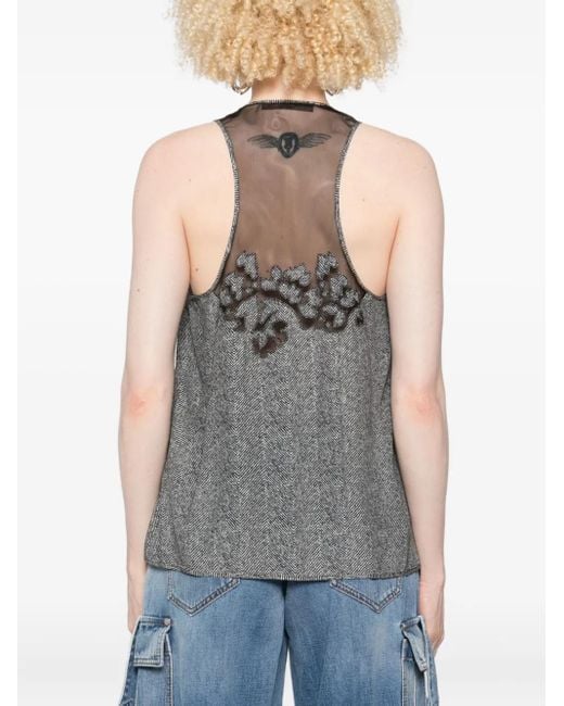Ermanno Scervino Gray Herringbone Embroidered Top