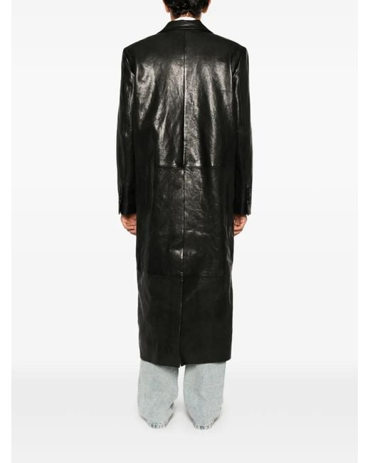 Ann Demeulemeester Black Buttoned Leather Coat for men