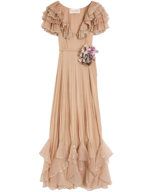 Valentino Garavani フローラルアップリケ ドレス Natural
