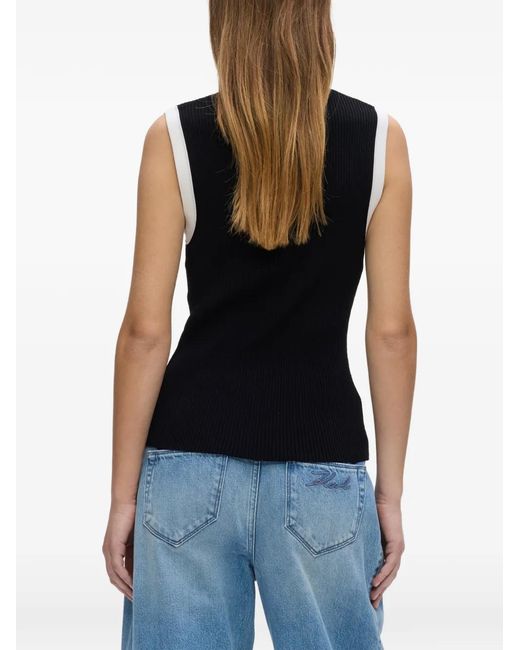 Karl Lagerfeld Black Ribbed-Knit Contrast-Trim Tank Top