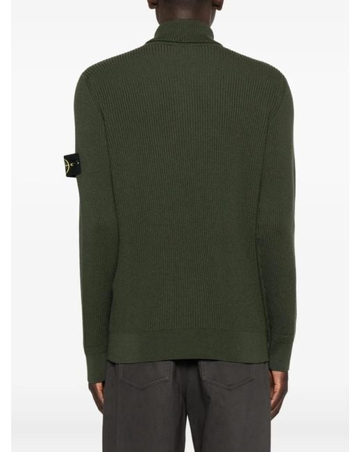 Stone Island Green Ribbed Turtleneck Sweater for men