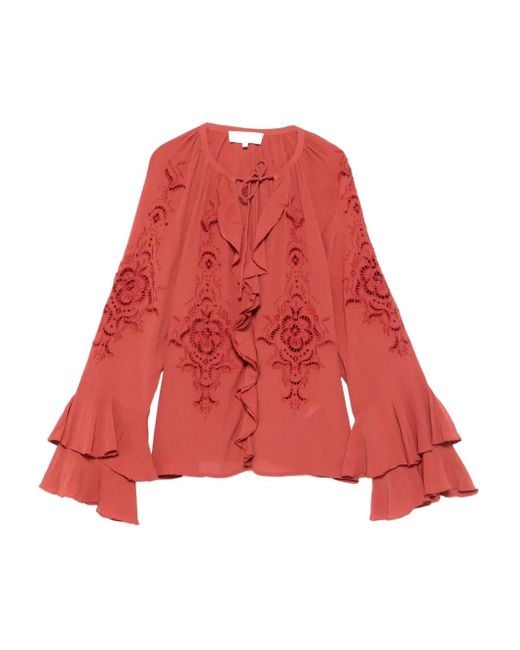 Blusa Con Volantes Y Bordado Ba&sh de color Red