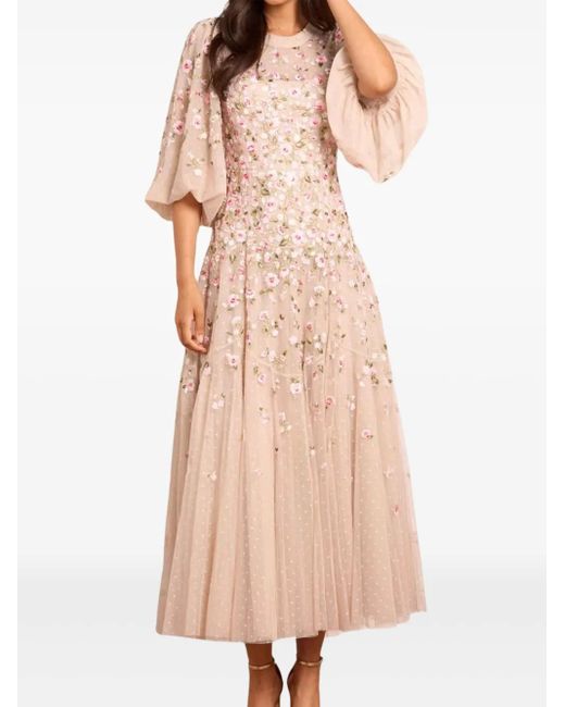 Needle & Thread Pink Sylvia Rose Round-Neck Midi Dress