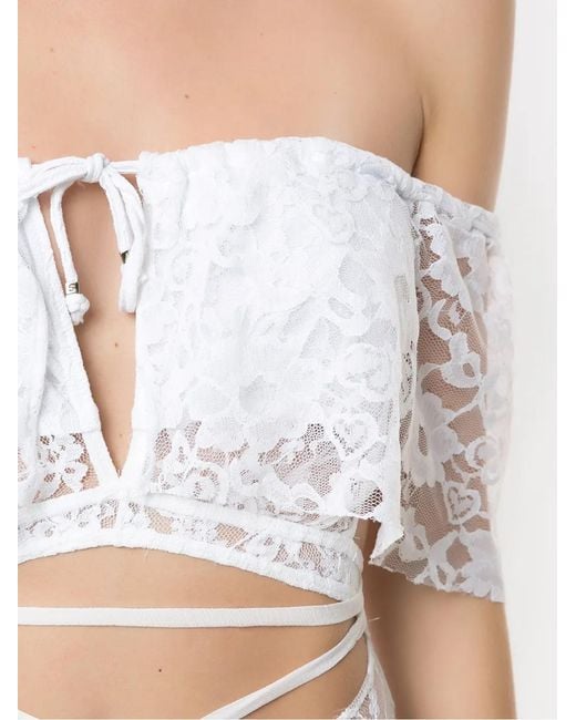 Amir Slama White Lace Short Sleeves Bodysuit