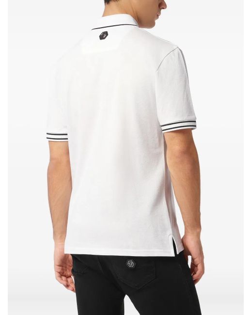 Philipp Plein White Skull-And-Bones Piqué Polo Shirt for men