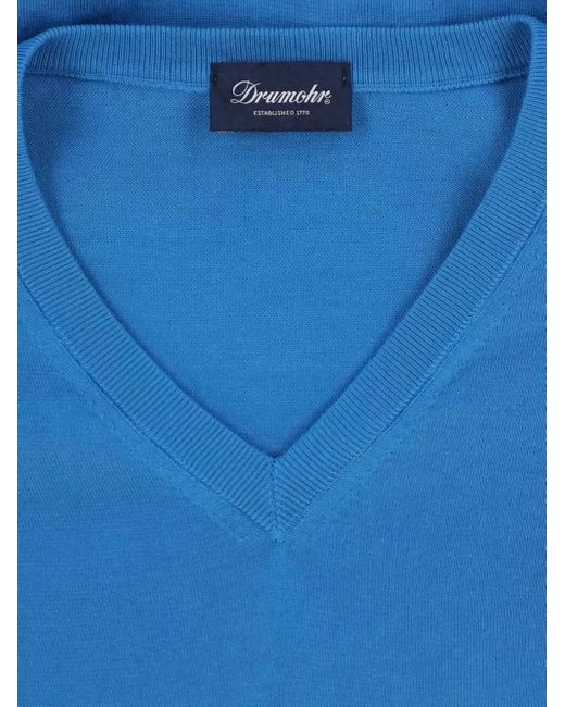 Drumohr Blue V-Neck Long-Sleeve Sweater for men