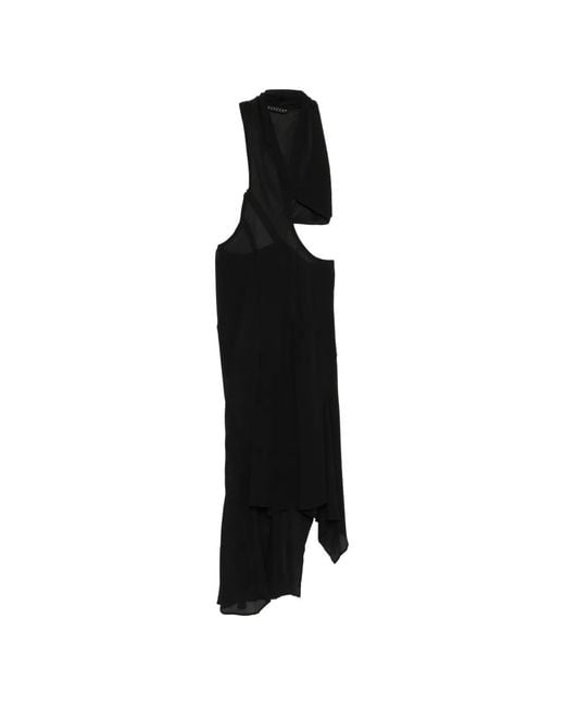 Yehuafan Black Cut-Out Asymmetric Dress