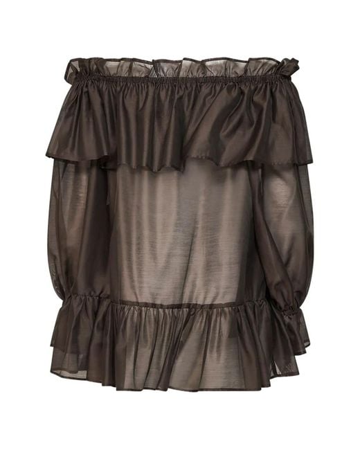 Blanca Vita Black Ruffled Off-The-Shoulder Blouse
