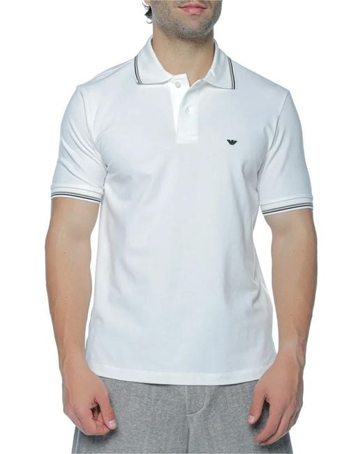 Emporio Armani Blue Logo-Patch Tipped Polo Shirt for men