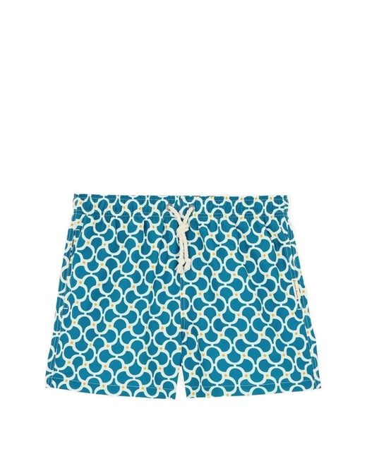 GASSA D'AMANTE Blue Geometric-Print Drawstring Swim Shorts for men