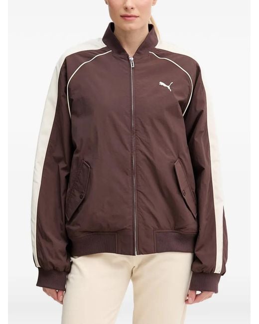 PUMA Brown T7 Logo-Embroidered Panelled Jacket