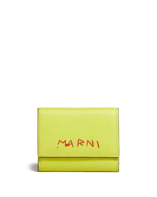Marni Yellow Logo-embroidred Leather Keyholder