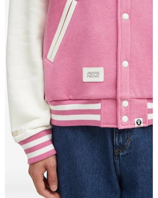 Aape By A Bathing Ape Pink Button-Fastening Striped-Trim Bomber Jacket for men