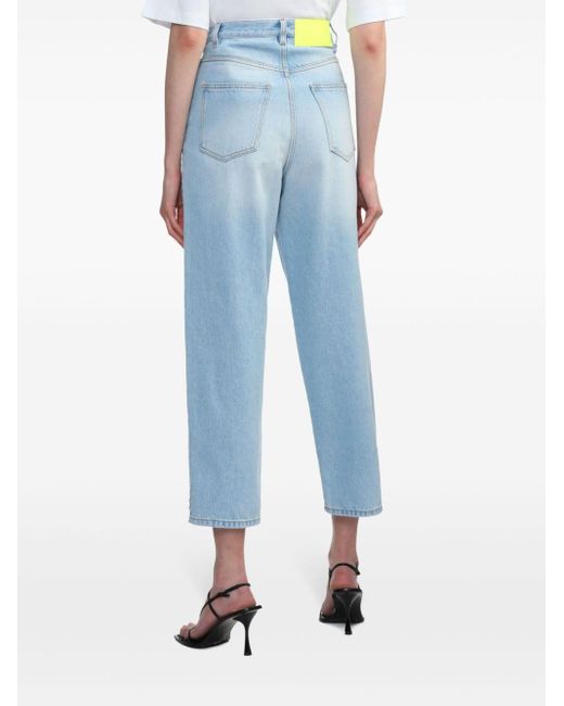 MSGM Blue Logo-embroidered Mid-rise Jeans