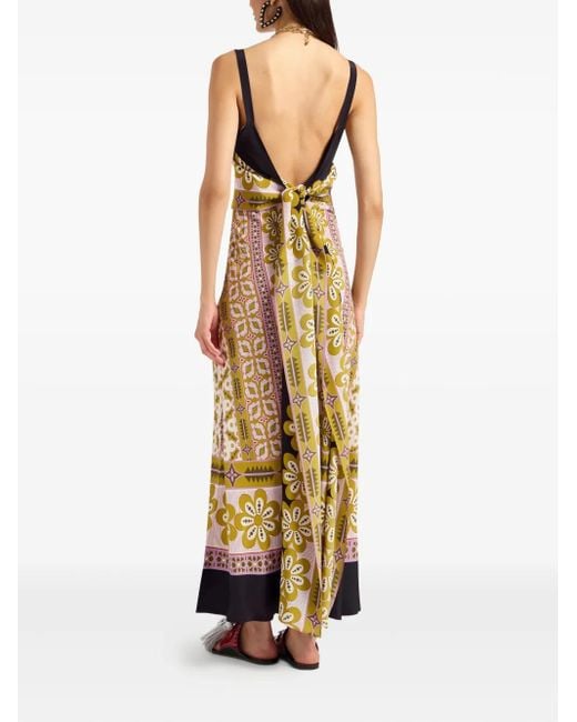 LaDoubleJ Metallic Slip-Around Floral-Print Maxi Dress